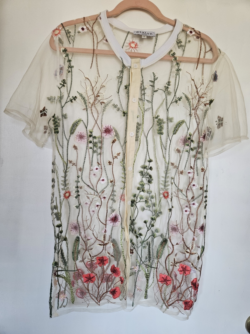 Étalon by Steve Canar Ivory Sheer Floral-Embroidered Camisole Multicolor Blooms
